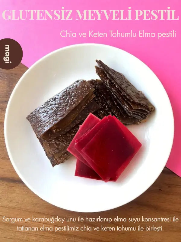 Magi Glutensiz & Şekersiz Mürdüm Erikli & Chia ve Keten Tohumlu Elmalı Pestil 400g – , magi