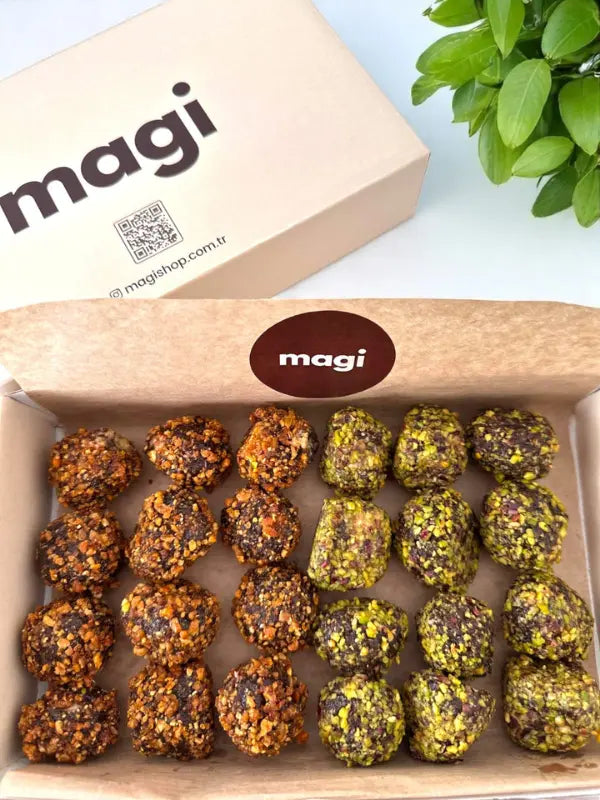 Magi Atom Mix – Antep Fıstığı & Kuru Kayısı Kaplamalı Dutlu Fındık Ezmeli Atıştırmalık | Glutensiz & Rafine Şekersiz | 400g Mağazam