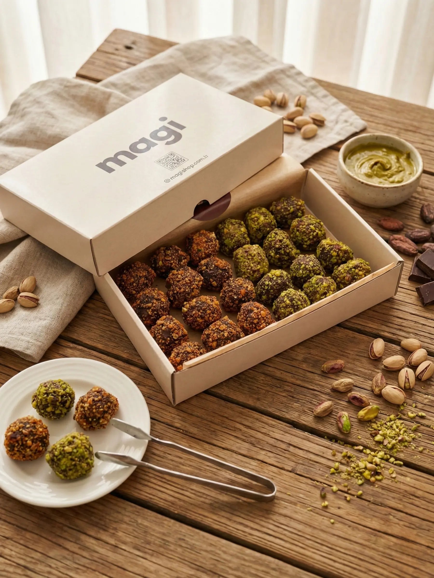 Magi Atom Mix – Antep Fıstığı & Kuru Kayısı Kaplamalı Dutlu Fındık Ezmeli Atıştırmalık | Glutensiz & Rafine Şekersiz | 400g Mağazam