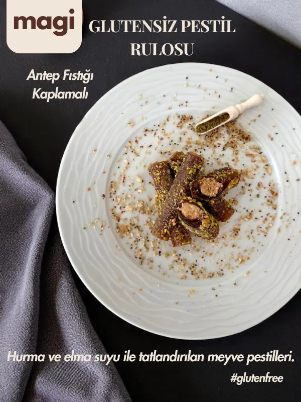 Magi Glutensiz Rulo Pestil –Şekersiz Fındık Ezmeli, Dutlu, Sade & Fıstık Kaplamalı Sağlıklı Atıştırmalık magi